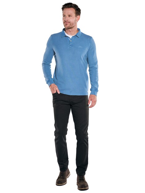 Herren Poloshirt langarm , Mittelblau