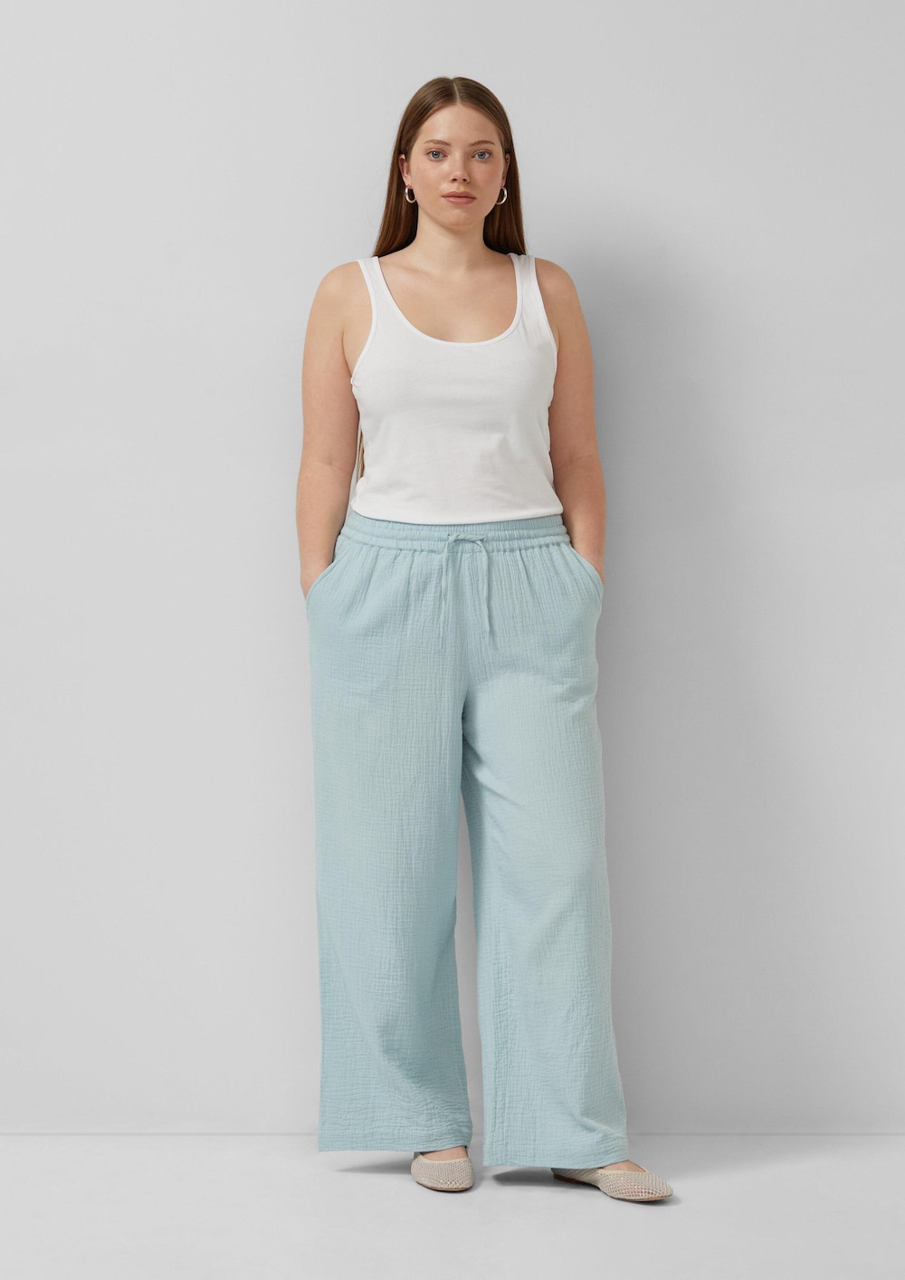 Musslin Hose mit Gummizug und weitem Bein