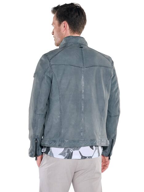 engbers Herren Lederjacke mit langem Stehkragen , Hellblau