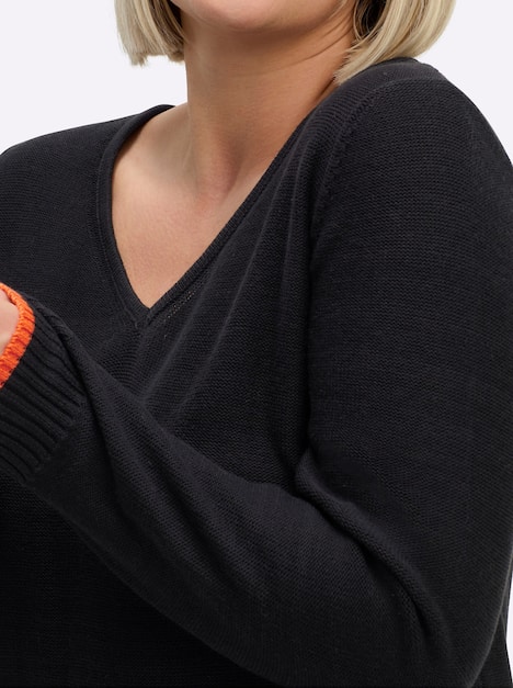 Pullover Langarm Links-Strick Uni Ohne Kragen