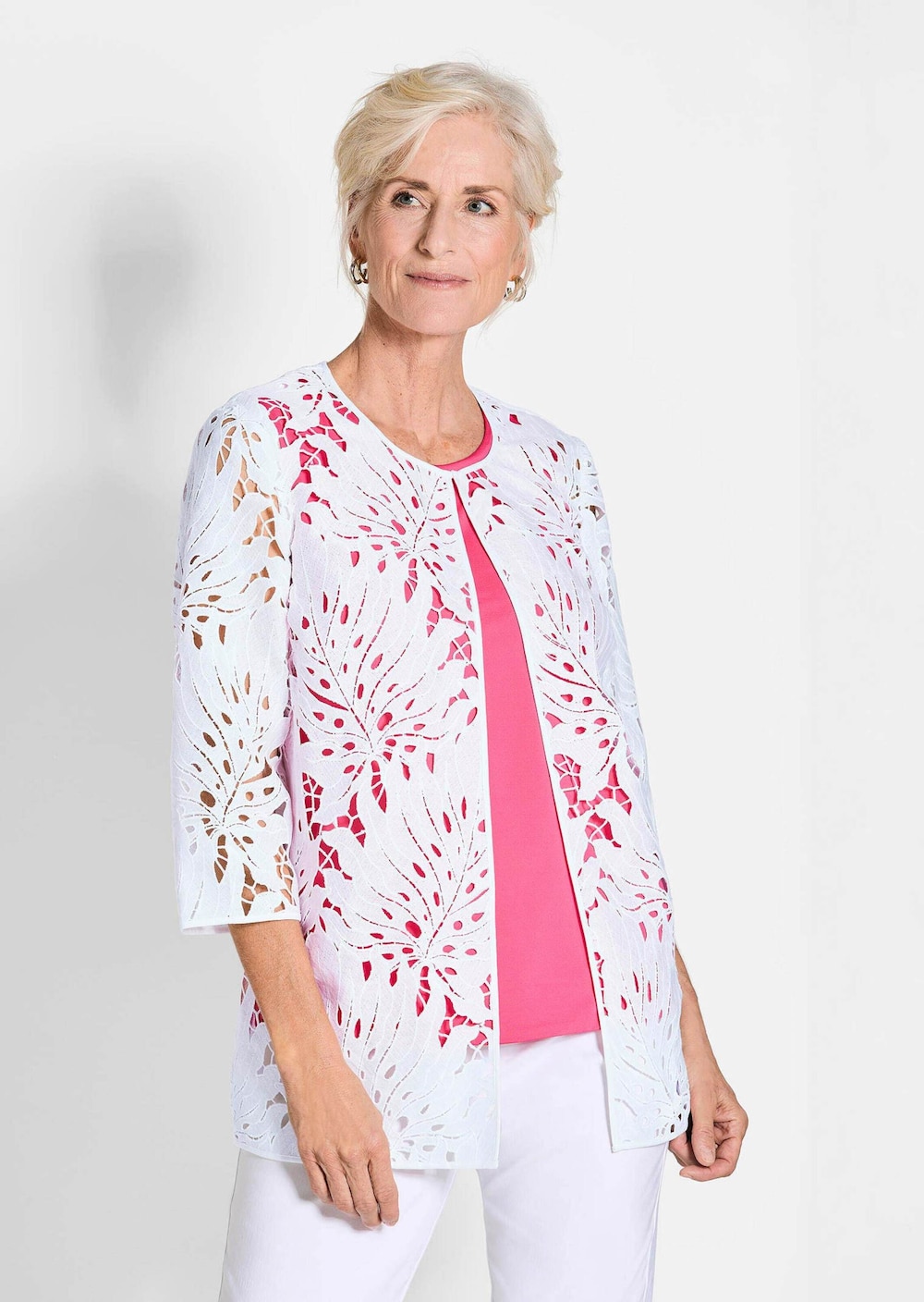 Weiße Jacke mit Blätterdessin