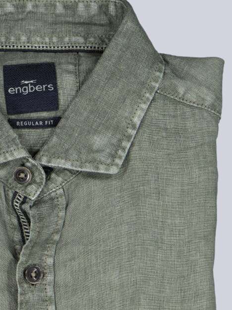 Herren Leinenhemd mit gewaschener Optik , Khaki