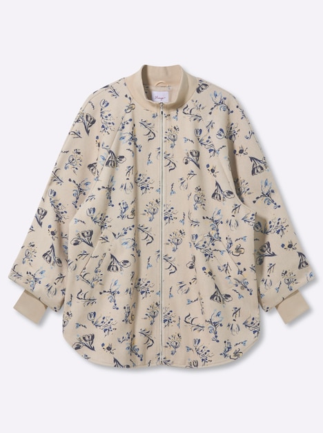 Cape Cape mit Blütenprint und Rippbündchen 3/4-Arm Stehkragen