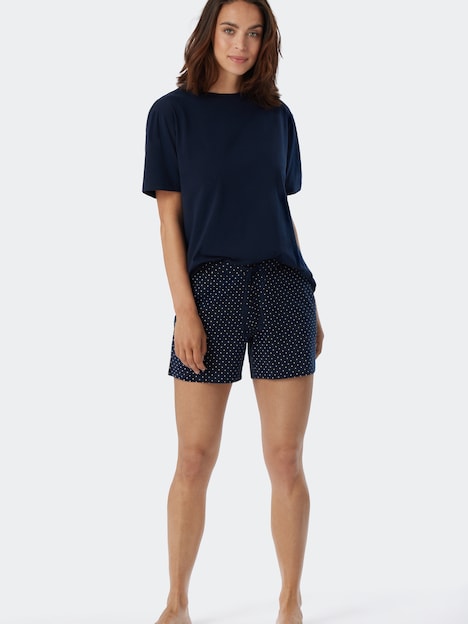 Schiesser Damen Pyjamahose Mix & Relax - dunkelblau-gem.