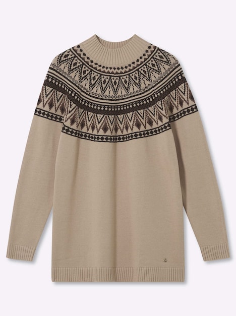 Langarm-Pullover Jacquardpullover im Norweger-Stil Langarm Stehkragen
