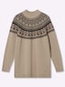 Langarm-Pullover Jacquardpullover im Norweger-Stil Langarm Stehkragen