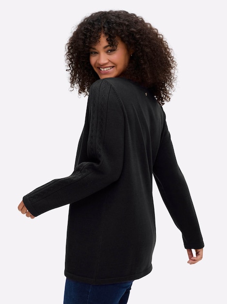 Pullover Pullover mit tiefem V-Ausschnitt und Ösenverzierung Langarm Uni Ohne Kragen
