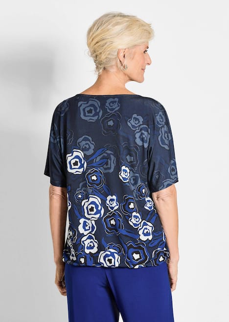 Florales Oberteil in Blau mit Halbarm