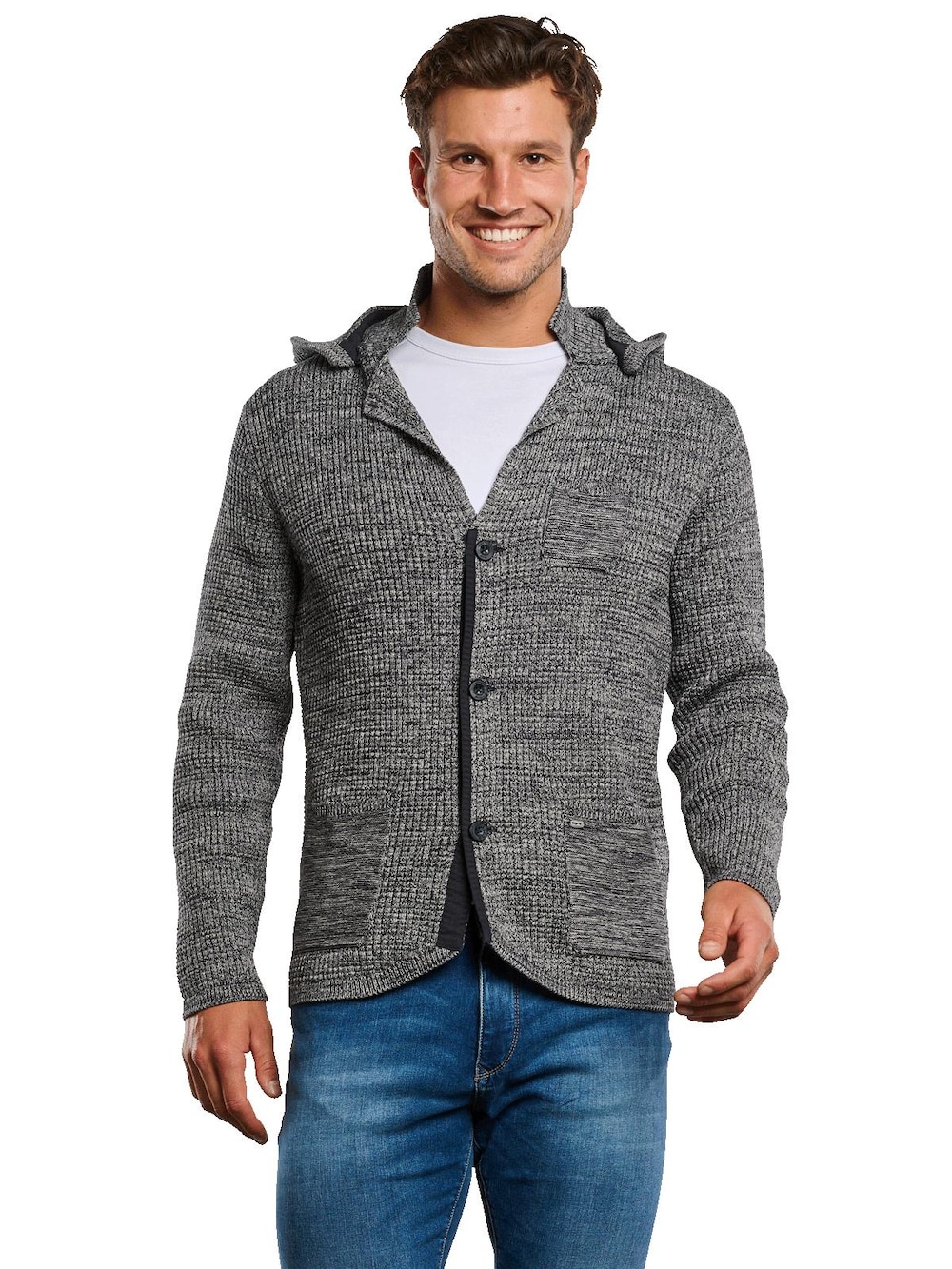 engbers Herren Strick-Sakko strukturiert , Kieselgrau