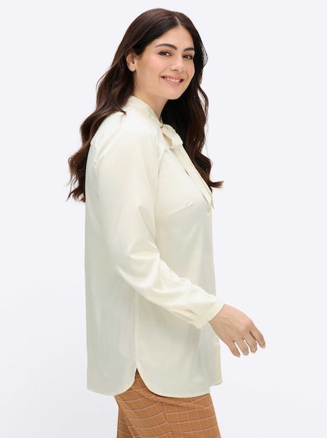 Schluppenbluse Schluppenbluse mit tiefem V-Ausschnitt Langarm Schalkragen
