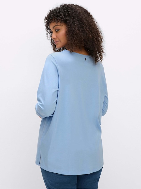 Langarm-Shirt Langarmshirt mit dekorativem V-Ausschnitt Langarm Ohne Kragen