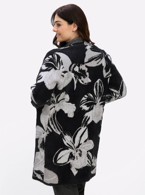 Long-Strickjacke Longstrickjacke mit Jaquardmuster Langarm Schalkragen