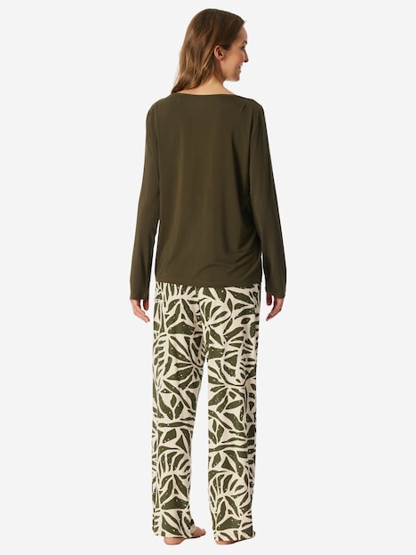Schiesser Damen Pyjama Selected Premium oliv