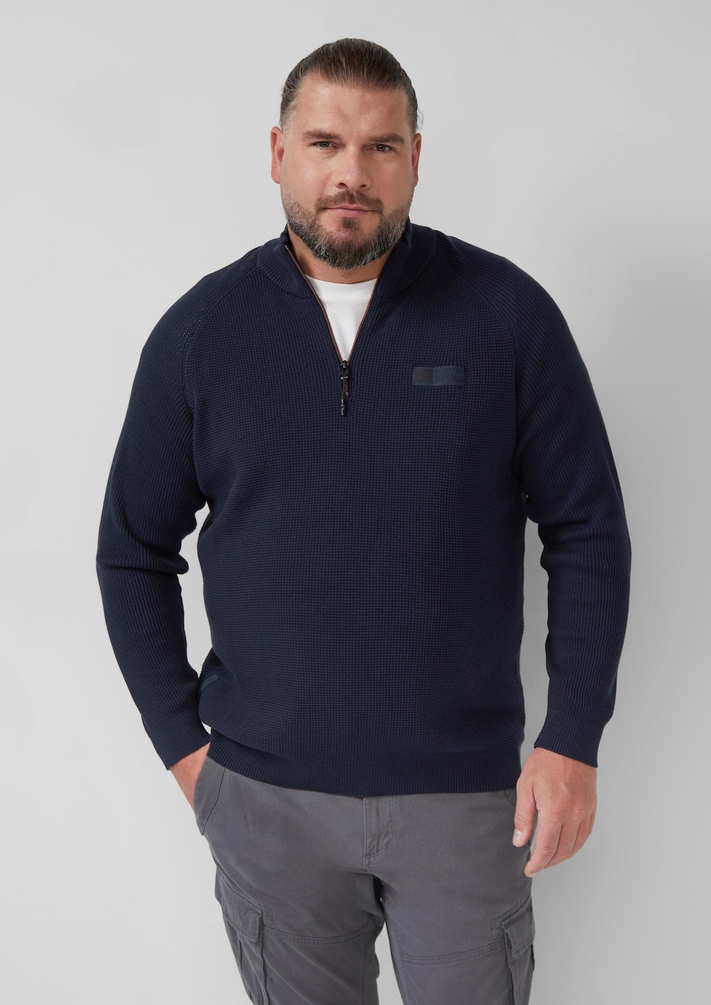 Pullover aus Strukturstrick mit Troyer-Kragen