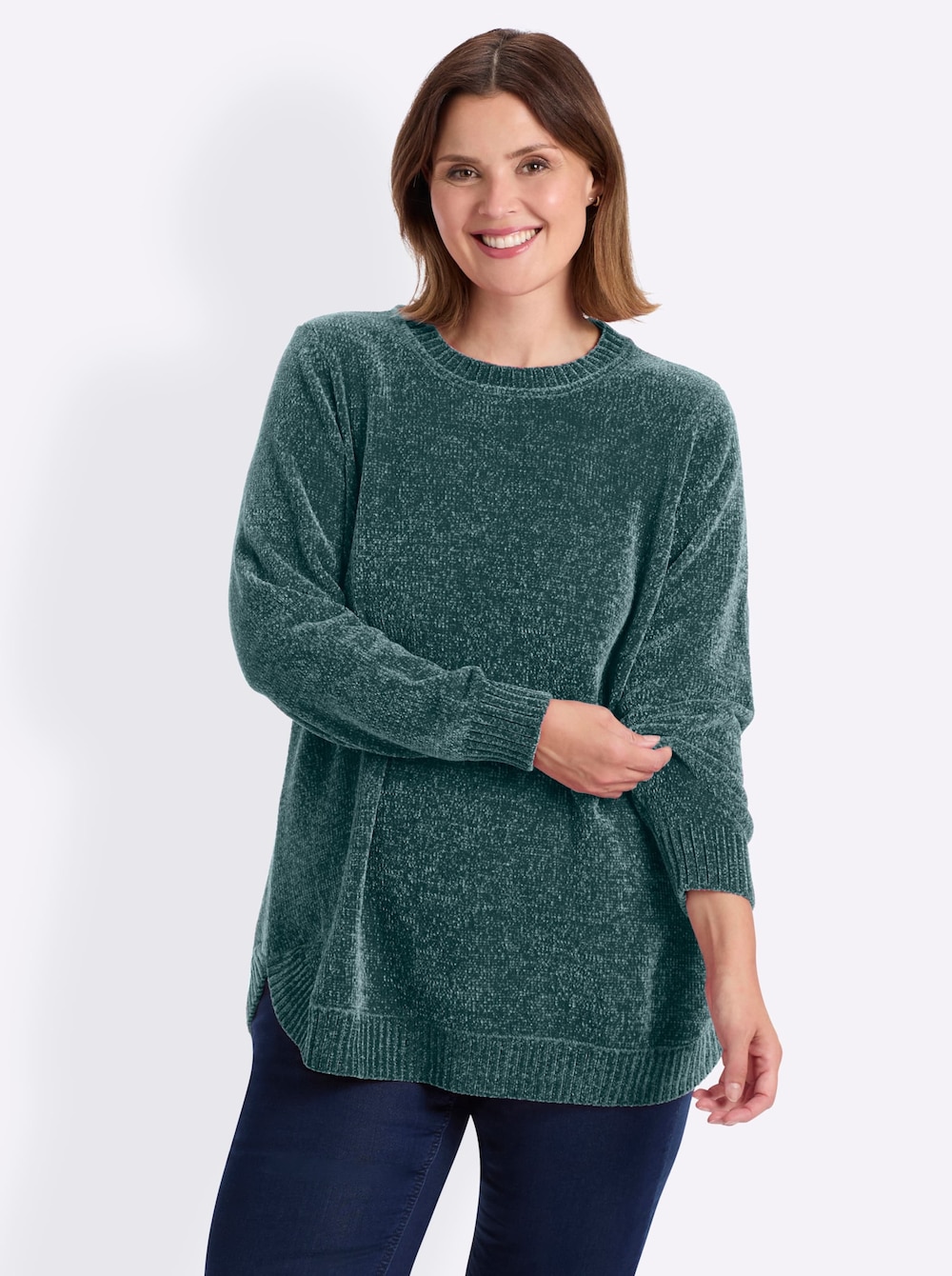 Pullover Pullover aus weicher Chenille-Qualität Langarm ohne Kragen