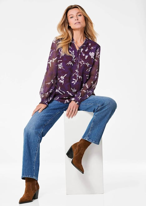 GOLDNER Blouse Chiffon blouse met elastische manchetten