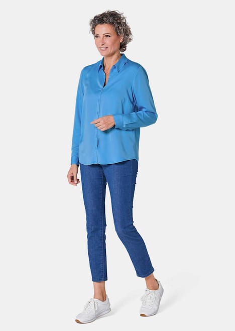 GOLDNER Blouse. Puur katoen Overhemdblouse met doorlopende knopenlijst