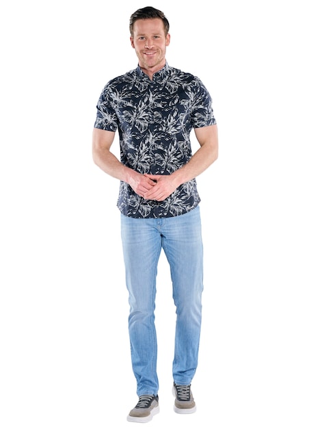 Herren Kurzarm-Hemd gemustert , Saphirblau