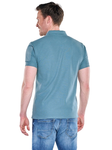 Herren Poloshirt mit Reißverschluss , Mittelblau