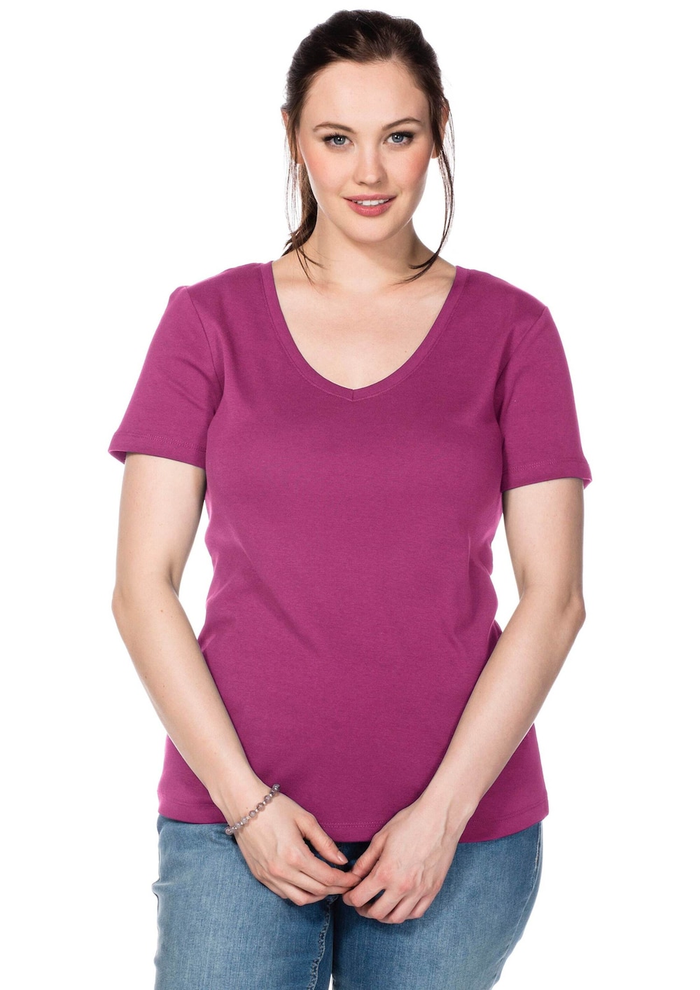 T-Shirt Kurzarm Uni Ohne Kragen