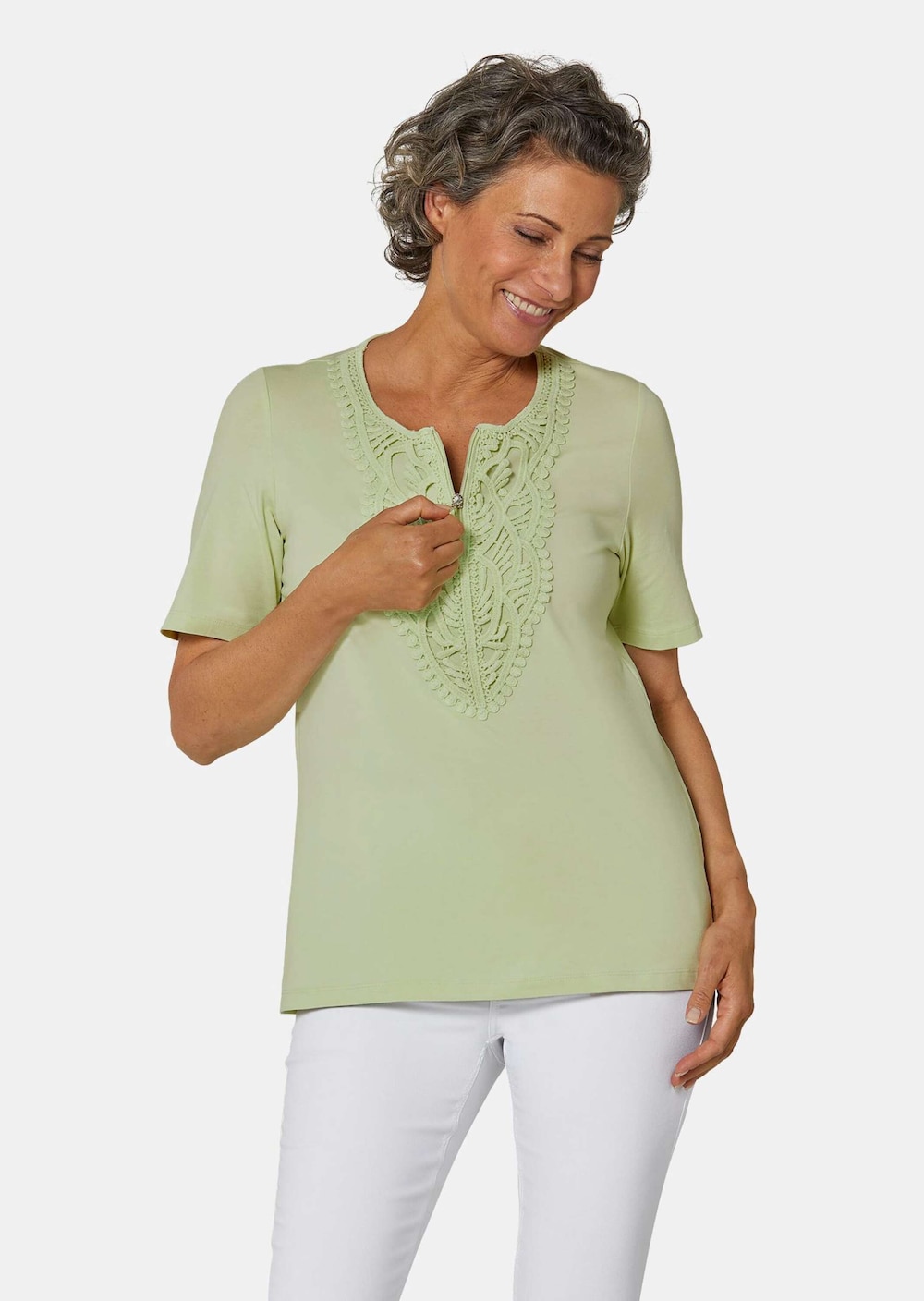 GOLDNER Kanten shirt Shirt met ronde hals en gehaakt kant