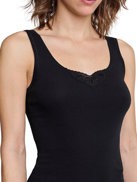 Schiesser Damen Trägertop 4-Pack Cotton Essentials - schwarz-weiss