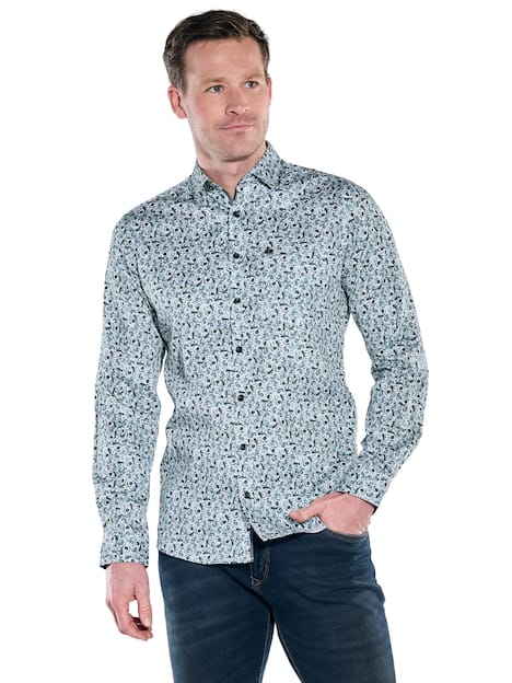 engbers Herren Langarm-Hemd gemustert , Petrolgruen