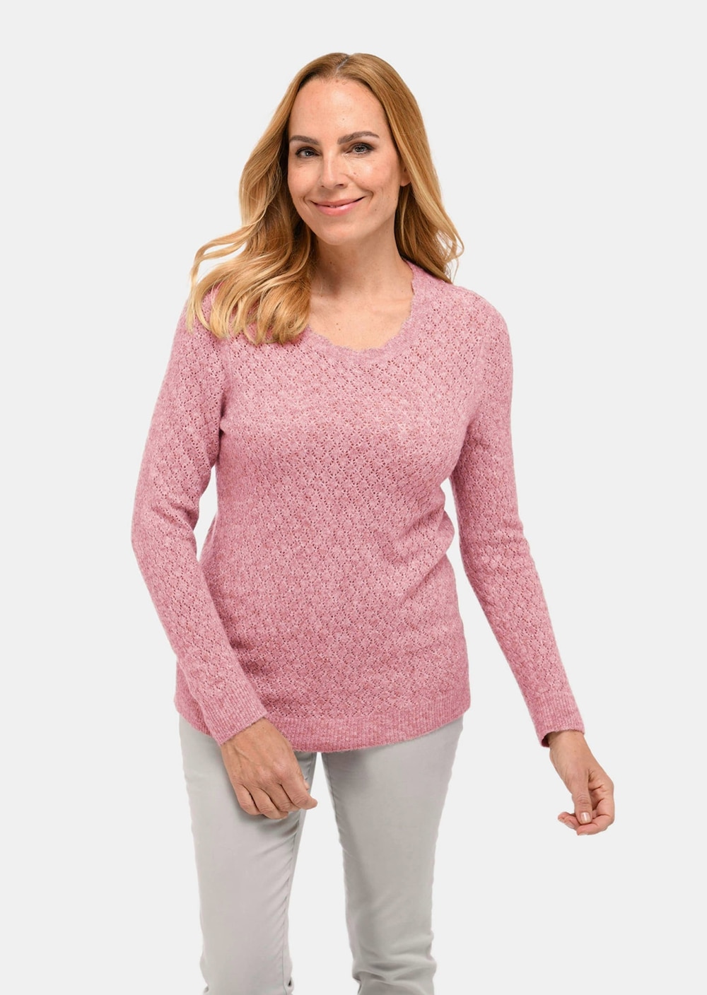 Femininer Ajourpullover aus hochwertigem Melange-Garn