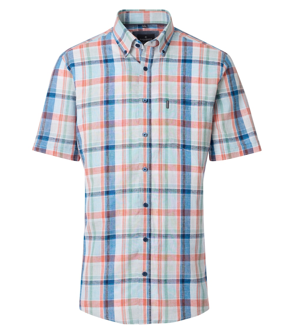 Leinenhemd Kurzarm kariert Comfort Fit