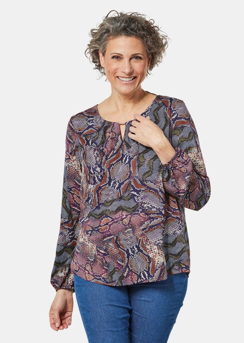 Bluse Kurzgröße - Druckbluse mit raffinierter Ausschnittlösung