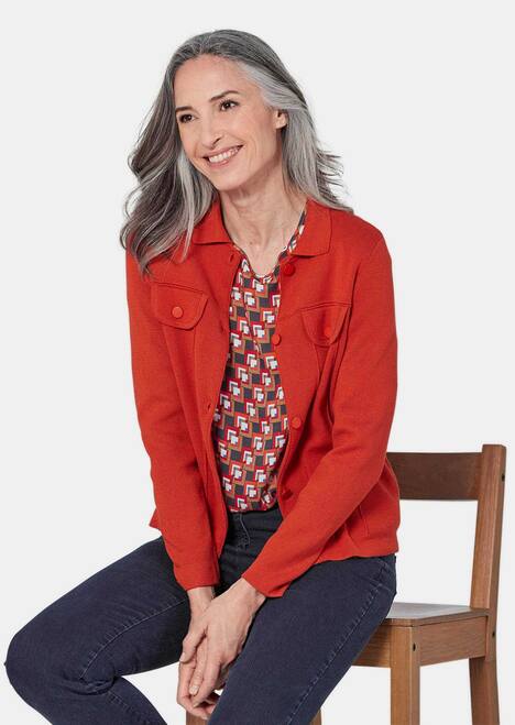 Baumwoll-Cardigan in roter Jeansoptik