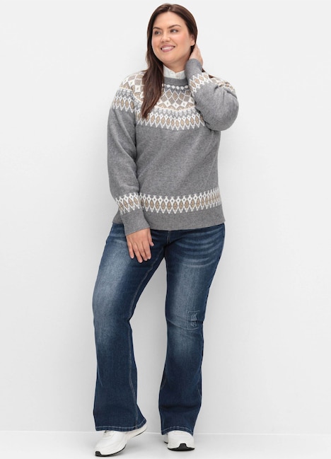 Strickpullover Langarm Mustermix gestrickt, Jacquard Norweger Ohne Kragen