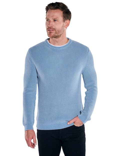 Herren Pullover Rundhals , Mittelblau
