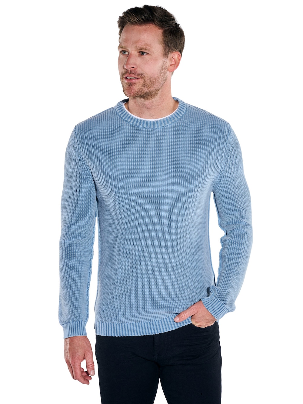 Herren Pullover Rundhals , Mittelblau
