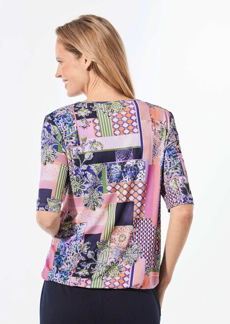 Stretchblouse met patchworkpatroon