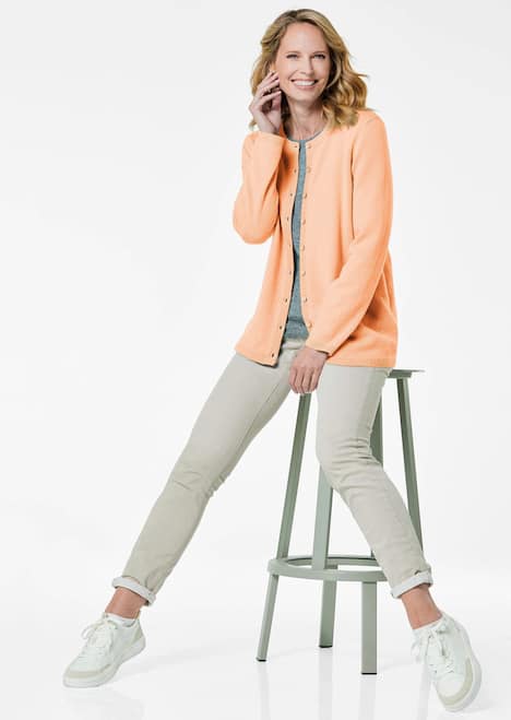 Kaschmirstrickjacke mit Rundhalsausschnitt