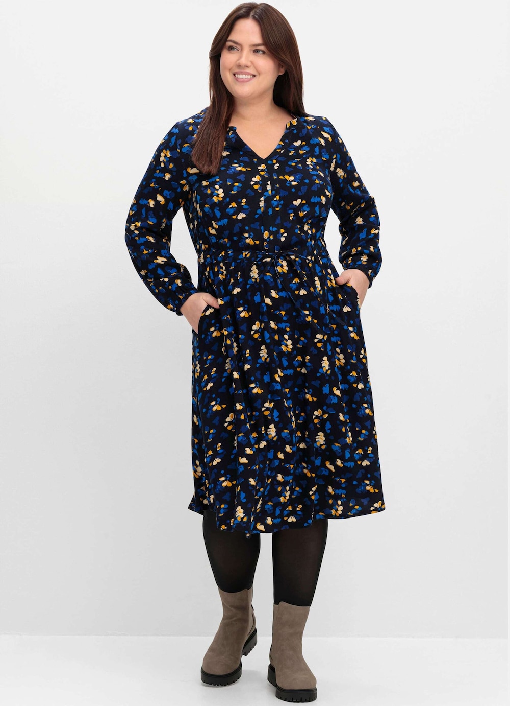 Druckkleid Langarm Sonstiges Muster Ohne Kragen