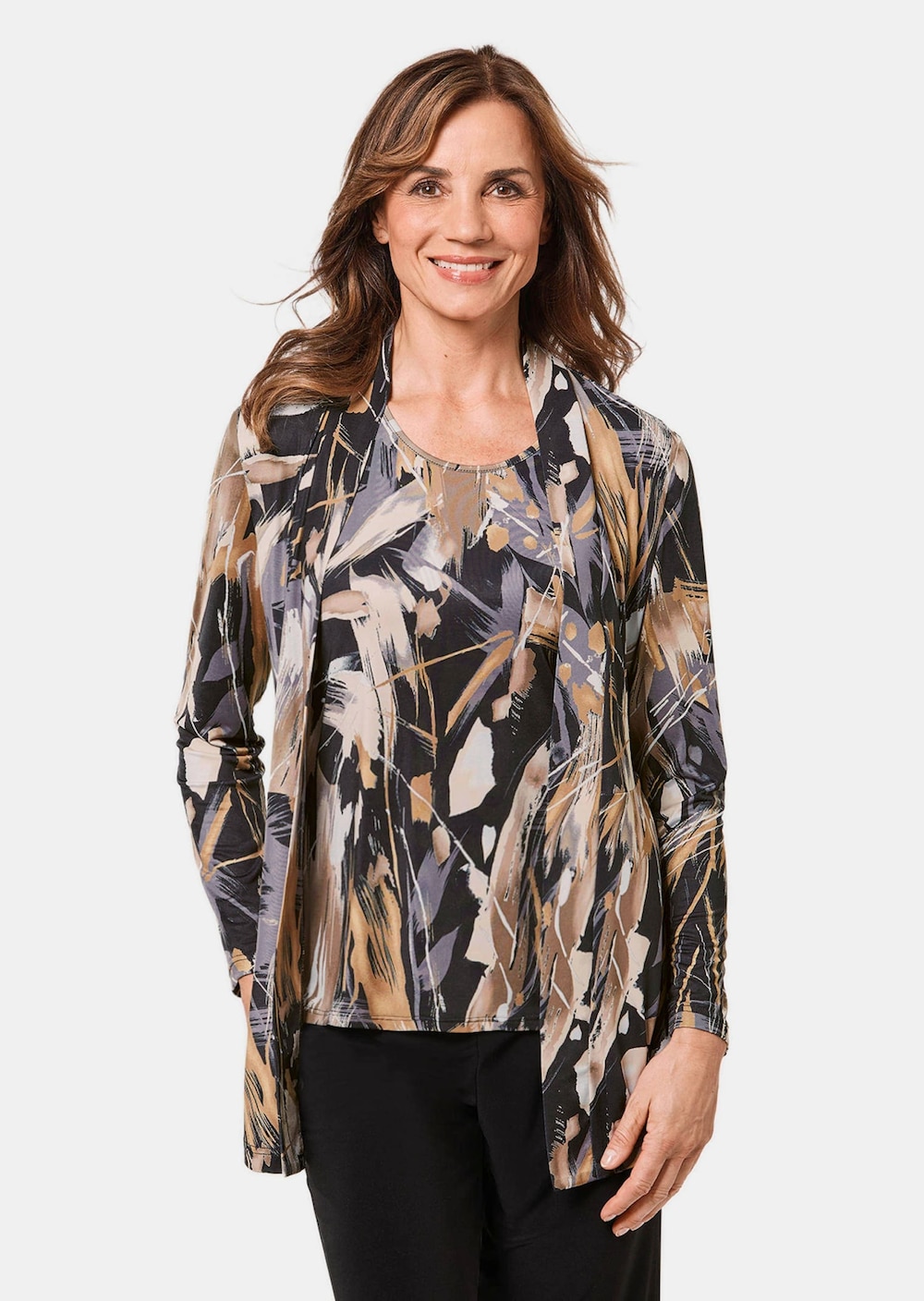 Stretchbequeme Slinky-Longjacke mit aufregendem Druck