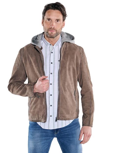 engbers Herren Lederjacke mit heraustrennbarer Blende , Hellbraun