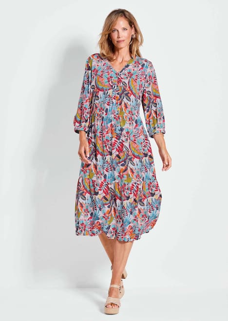 Midikleid, Allover-Print, V-Ausschnitt