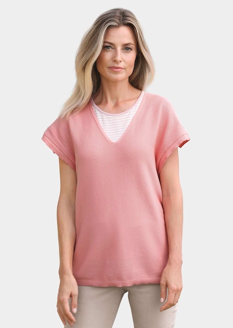Baumwollpullover mit V-Ausschnitt und Halbarm