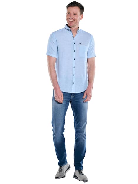 engbers Herren Kurzarm-Hemd mit Leinenanteil , Brilliantblau