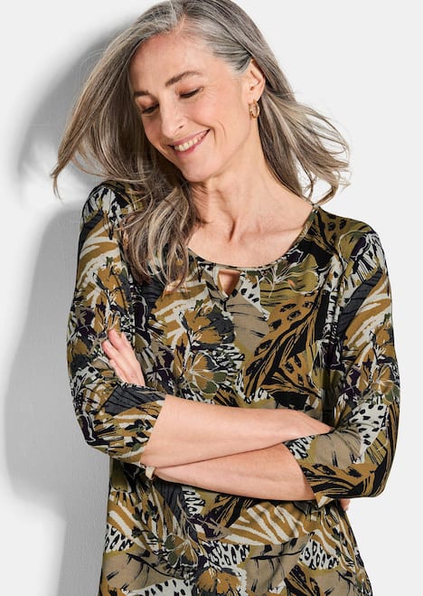 Viskosebluse mit Allover-Leo-Druck