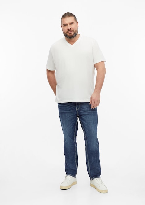 Baumwoll-T-Shirt mit Logo-Print und V-Neck