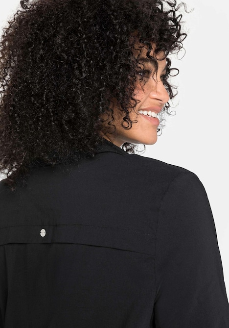 Langarmbluse Hemdbluse mit tiefem V-Ausschnitt Langarm Uni Hemdkragen