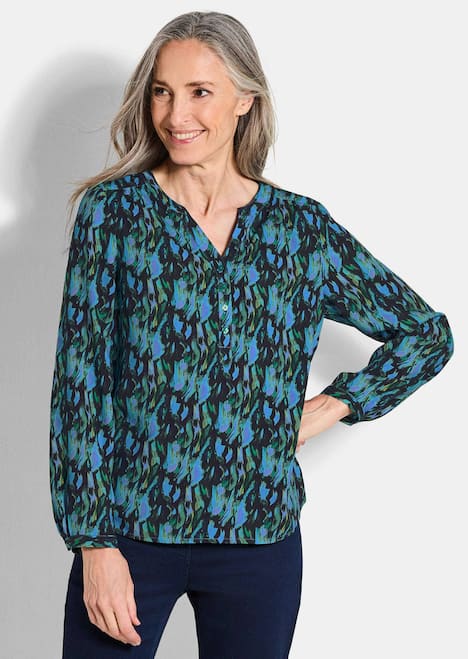 Druckbluse Langarmbluse mit V-Ausschnitt, Print