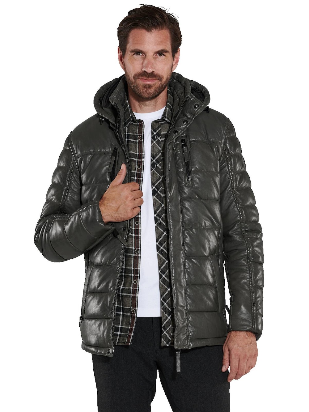 engbers Herren Lederjacke , Oliv