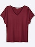 Halbarmshirt V-Shirt mit Raffungen an der Schulternaht Kurzarm