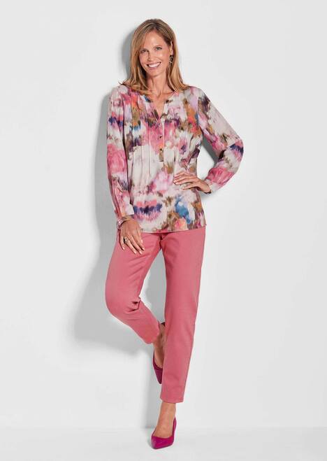 Damen Tunikabluse mit Rundhalsausschnitt in bunten Farbtönen