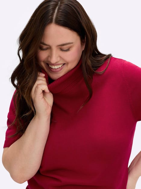 Pullover Kurzarm Jersey Uni Rollkragen